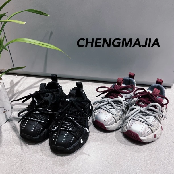 新款百搭潮牌轻便双鞋带时尚洋气儿童运动鞋防水老爹鞋