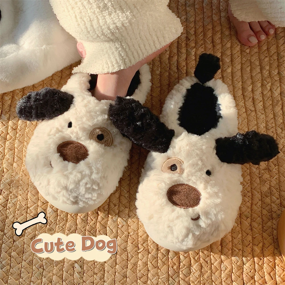 细细条 ins可爱狗狗棉拖鞋男女冬季休闲居家软底防滑保暖月子鞋