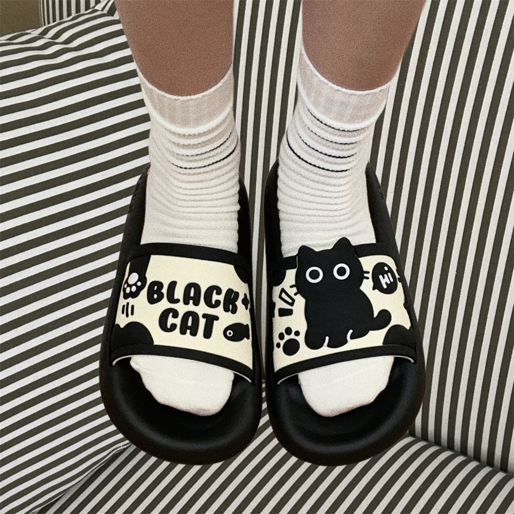 细细条 女士居家软底防滑eva趣味可爱凉拖夏季小黑猫学生外穿拖鞋