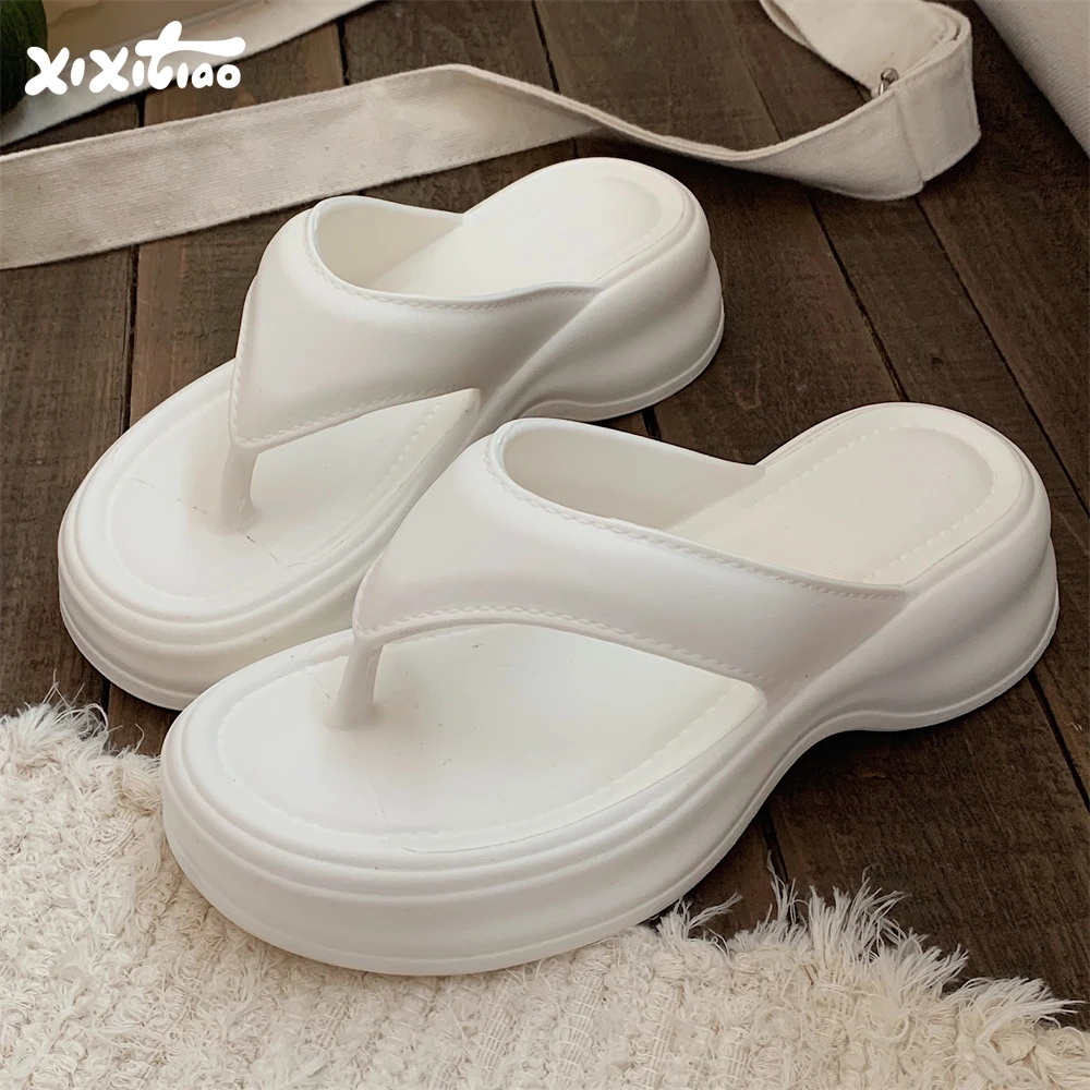 细细条 EVA厚底夹脚凉拖鞋女百搭简约纯色防臭沙滩防滑夏季人字拖