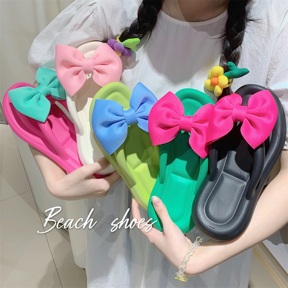 细细条 蝴蝶结人字拖女春夏季ins仙女风海边平底夹脚凉拖鞋沙滩鞋