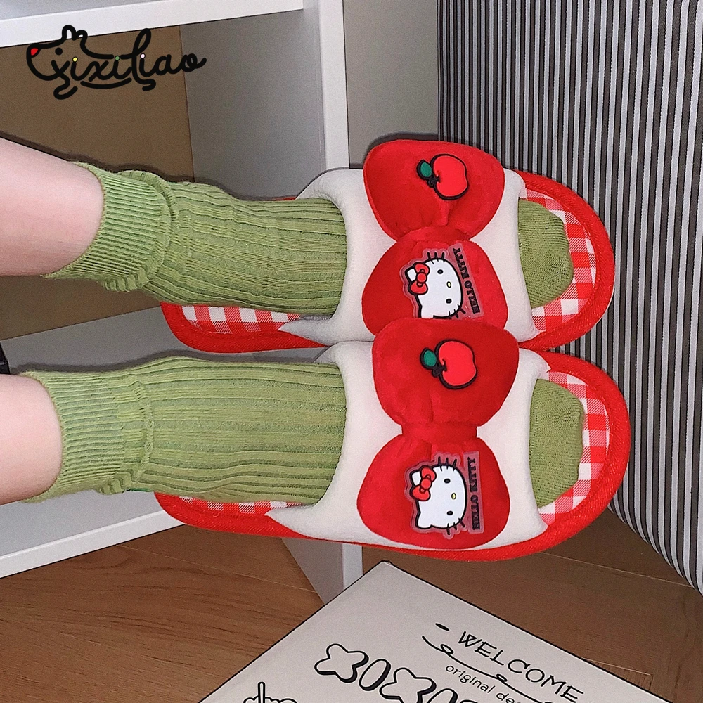 细细条 少女心HelloKitty亚麻拖鞋春秋室内防滑舒适棉麻拖鞋女