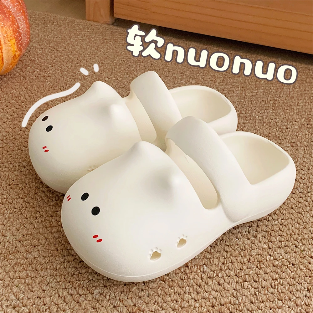 细细条 可爱小猫咪包头拖鞋女夏季户外穿防撞软厚底洞洞鞋沙滩鞋