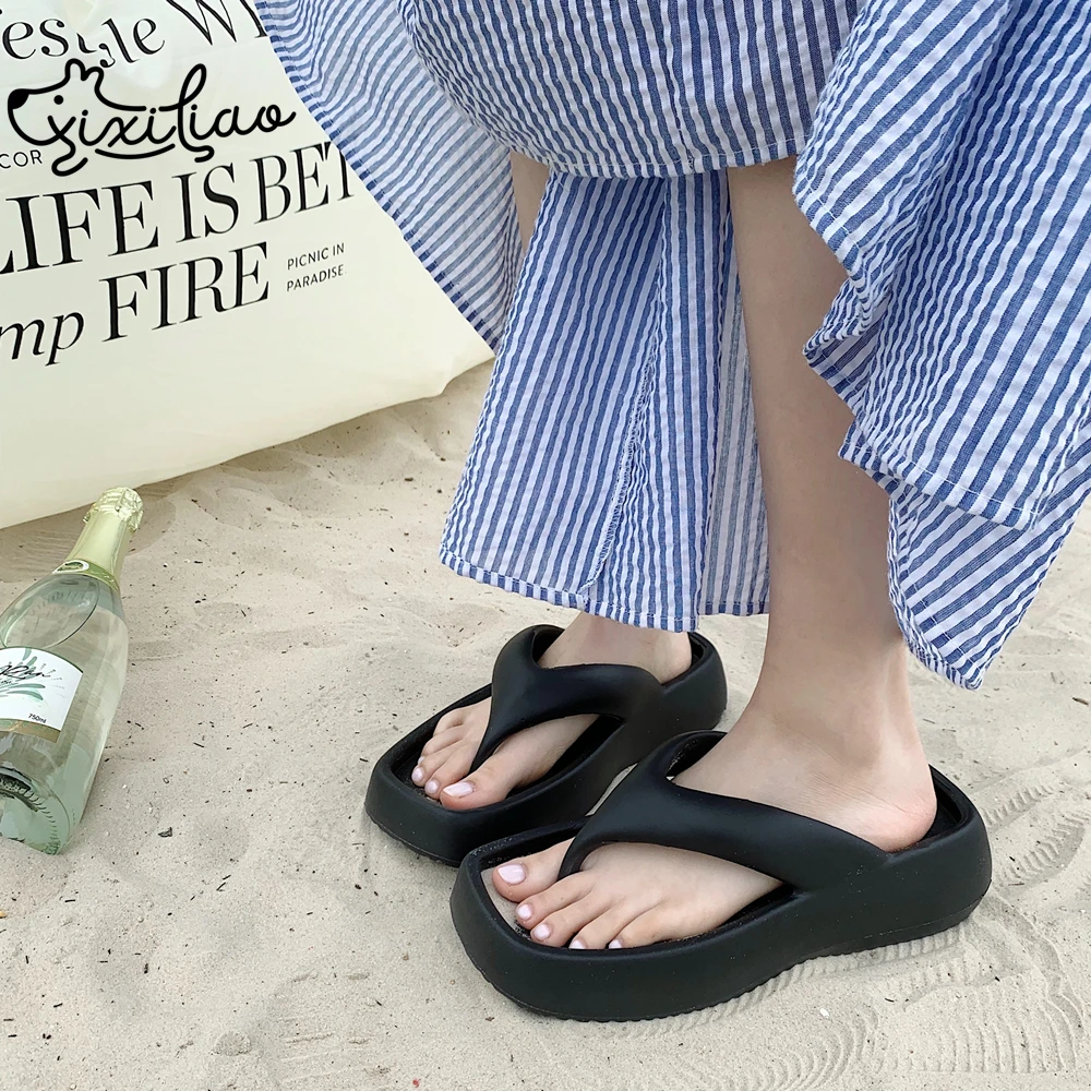 细细条 海边度假休闲防滑方头人字拖女夏季仙女风纯色夹脚凉拖鞋