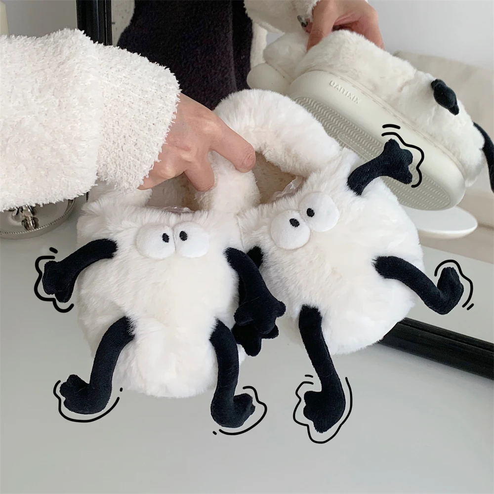 细细条 居家防滑室内棉鞋日系冬季ins可爱煤球保暖情侣毛绒鞋男女