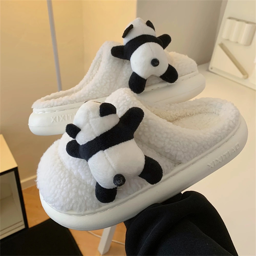 细细条 趣味可爱趴趴熊羊羔毛棉拖鞋情侣家用保暖冬季月子鞋男女