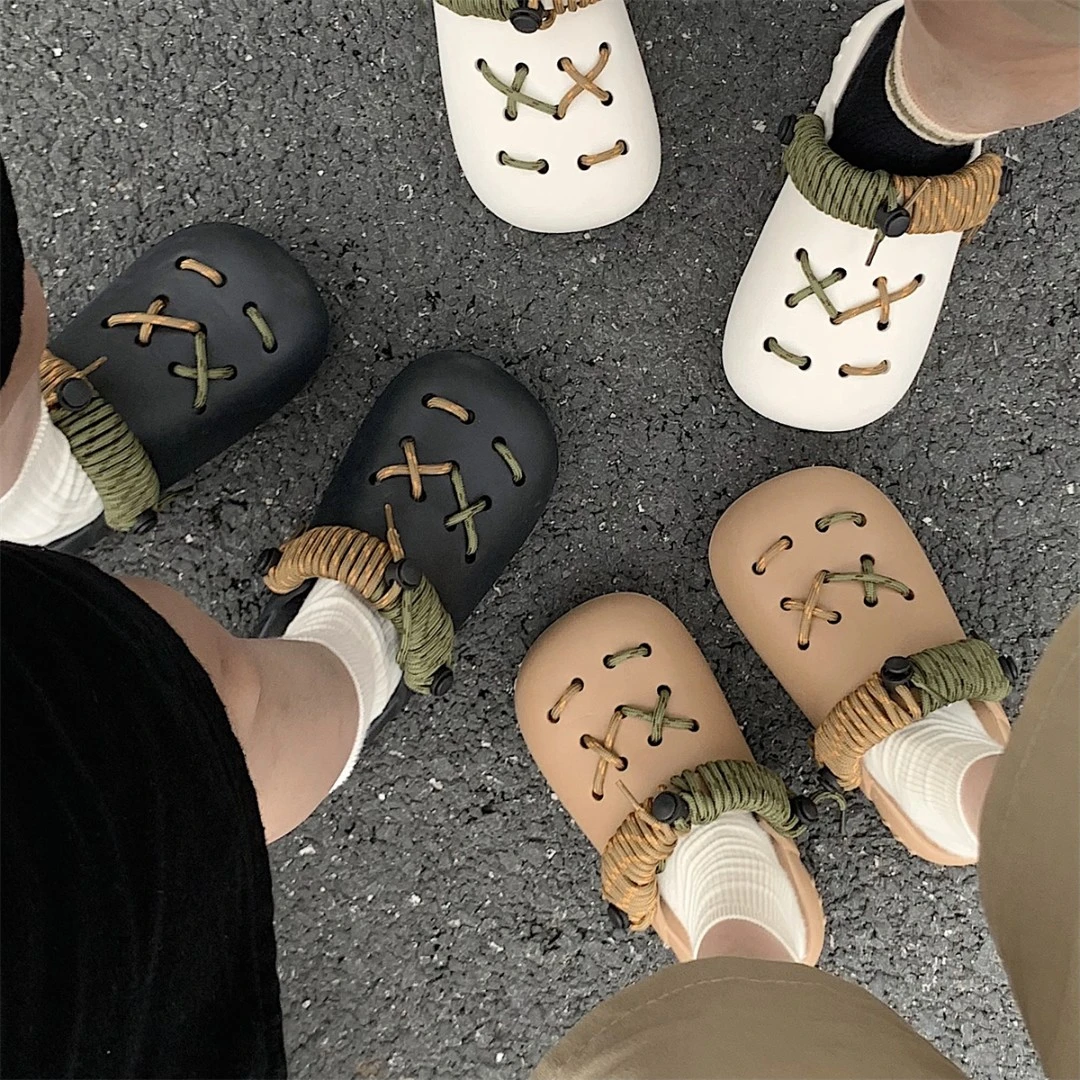 细细条 夏季DIY情侣复古时尚外穿洞洞鞋学生踩屎感防滑包头沙滩鞋