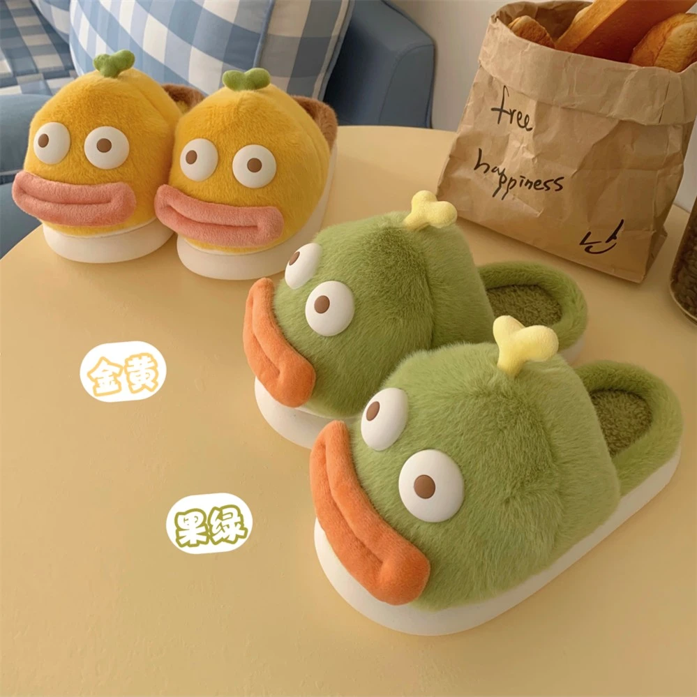 细细条 女冬学生居家保暖防滑棉鞋创意搞怪毛绒小丑鱼室内家居鞋