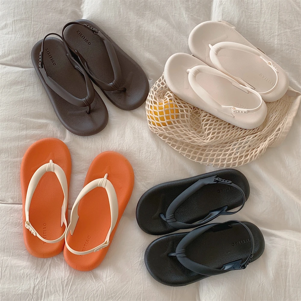 细细条 女夏季时尚外穿防滑平底度假沙滩鞋韩版简约百搭夹脚凉鞋