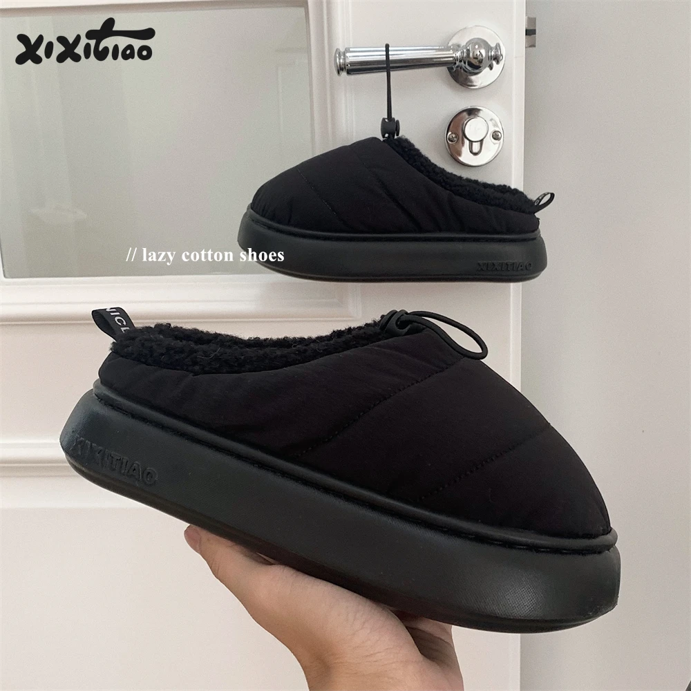 细细条 韩版ins潮束口棉拖鞋男女室内外穿保暖加绒情侣冬季月子鞋