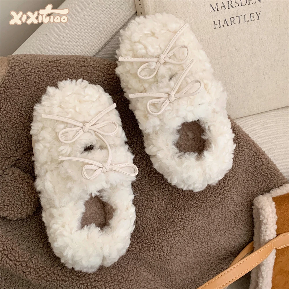 细细条 儿童芭蕾风棉鞋女童宝宝网红蝴蝶结冬季亲子外穿豆豆鞋ins