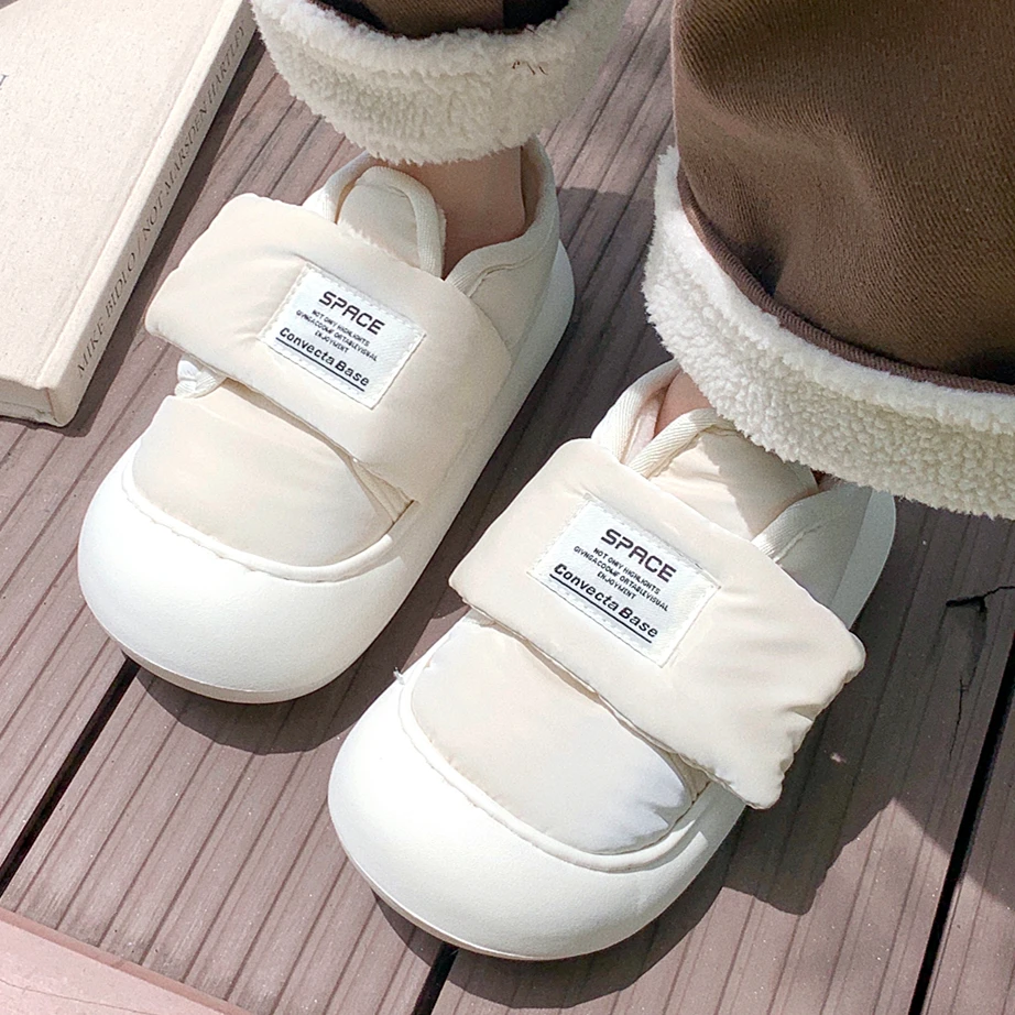 细细条 圆头面包棉鞋女冬季2024学生百搭保暖加绒加厚魔术贴板鞋