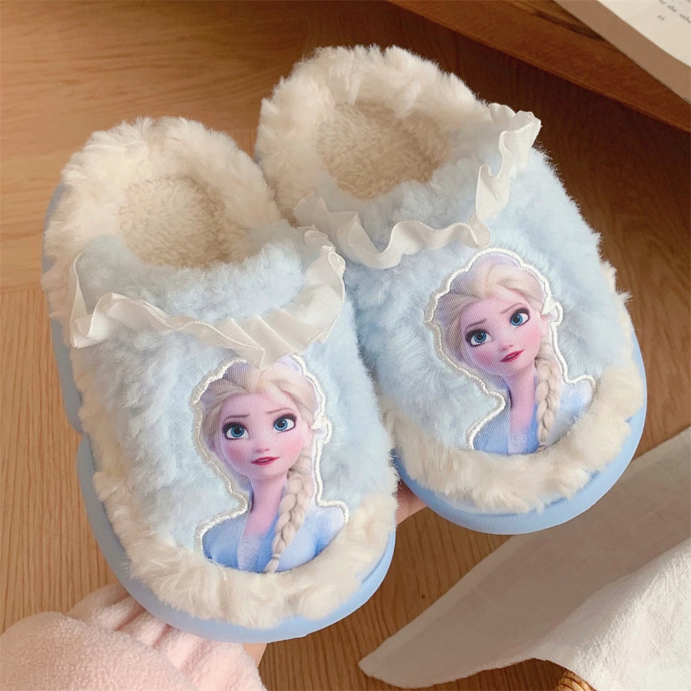 细细条 艾莎公主联名儿童保暖棉拖鞋冬季宝宝软底防滑毛绒棉鞋