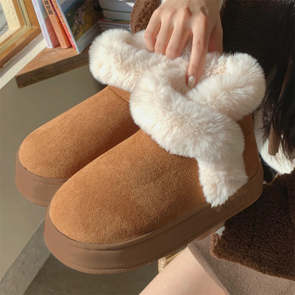 细细条 ins潮简约百搭时尚撞色棉鞋厚底防滑冬季外穿保暖雪地靴女