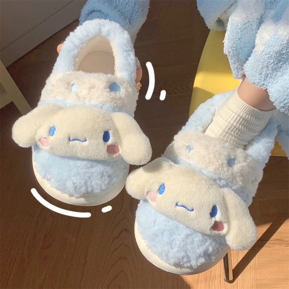 细细条 卡通棉拖鞋冬季正版可爱大耳狗毛绒绒亲子厚底居家鞋女