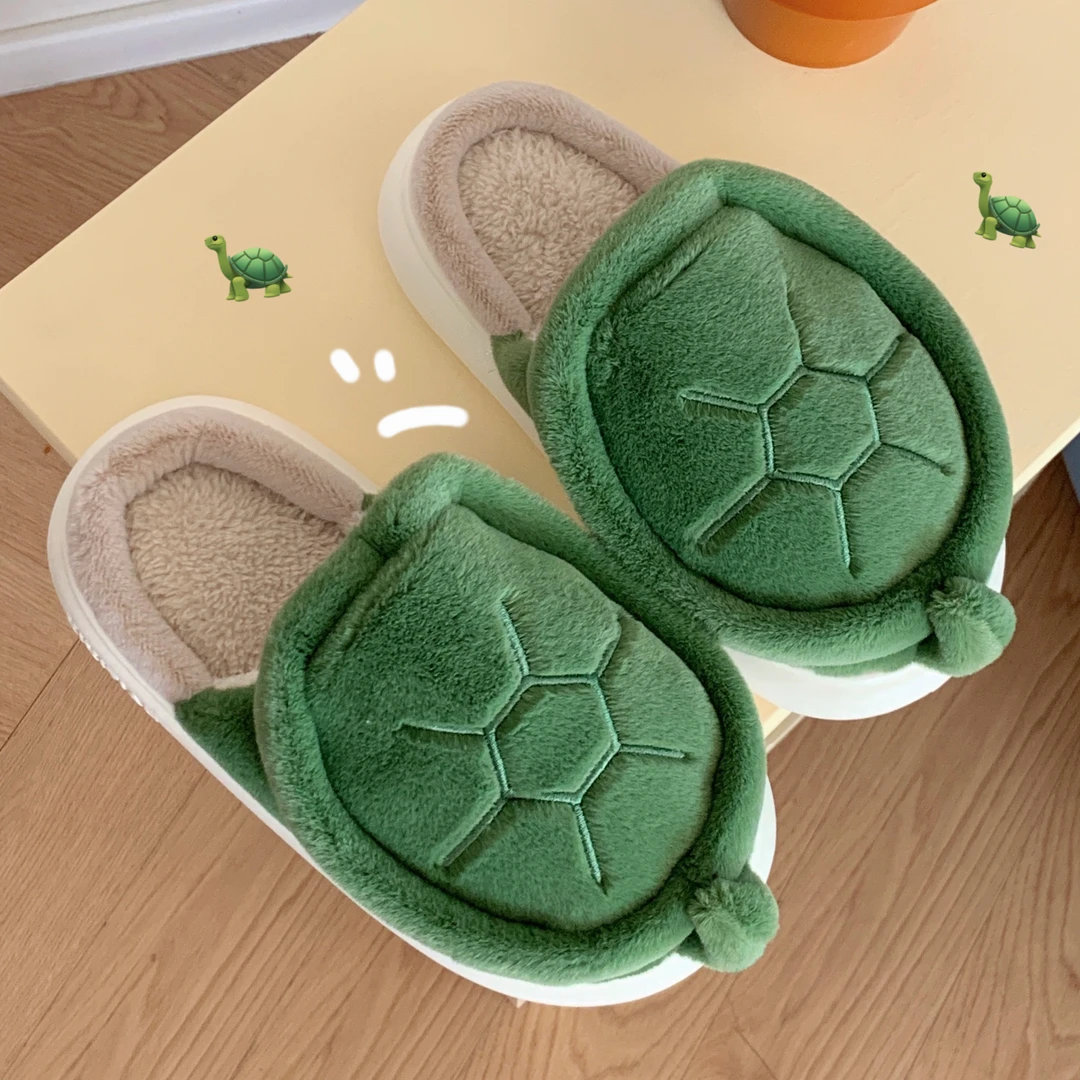 细细条 趣味可爱小乌龟棉拖鞋男女居家用加绒保暖学生毛绒棉鞋ins