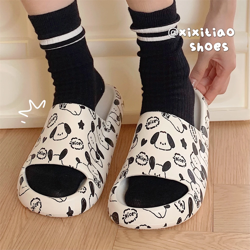 细细条 可爱ins黑白小狗拖鞋夏季男女学生韩版踩屎感防滑洗澡凉拖