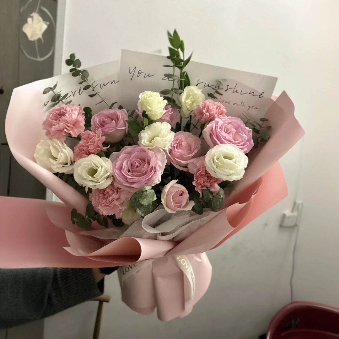 挚爱我心（粉红玫瑰洋桔梗粉康混搭花束玫瑰花白玫瑰鲜花花束鲜花）