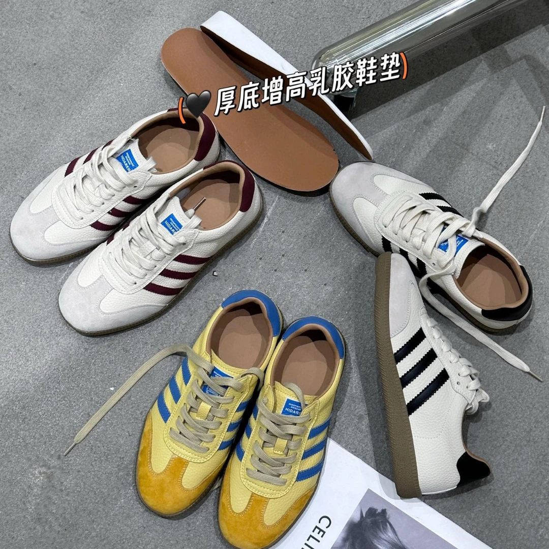 真皮德训鞋平底内增高小白鞋女复古休闲运动板鞋黄色牛皮韩版单鞋