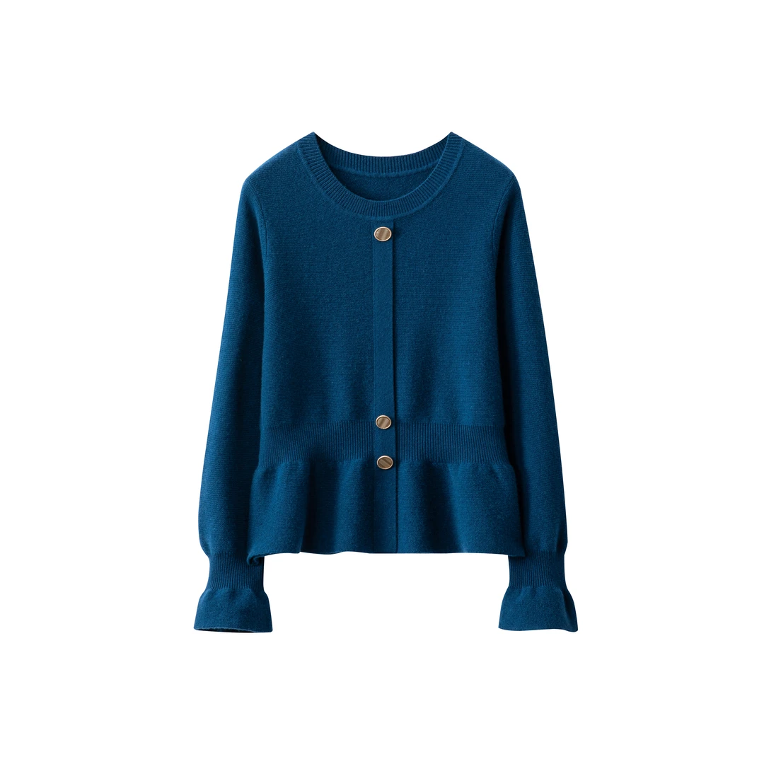 【麦子严选】法式优雅荷叶边下摆气质套头针织衫软糯毛衣女