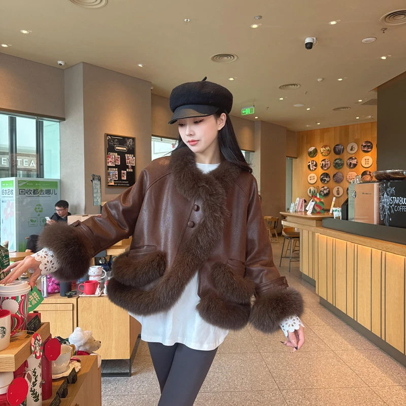 2024" 焦糖雪夜少女"冬季新款进口狐狸毛鹅绒内胆显瘦外套女短款