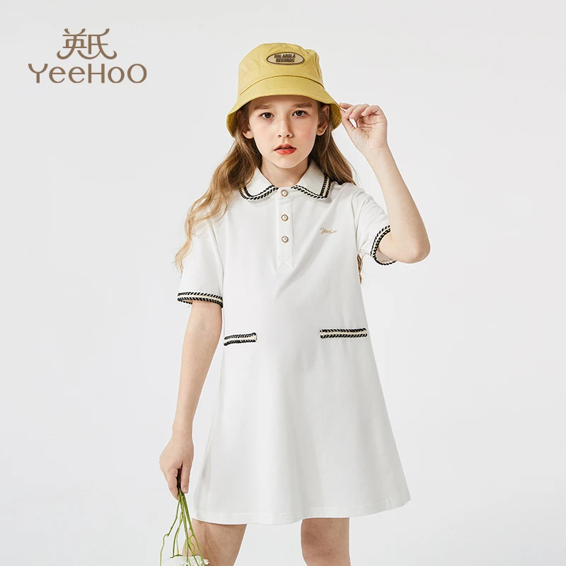 英氏女童小香风连衣裙夏季新款儿童短袖POLO裙DYS-X2011YQ