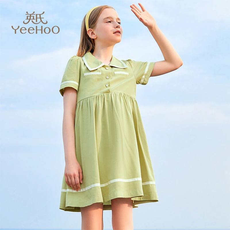 【断码捡漏】英氏女童短袖连衣裙夏季中大童洋气翻领裙YQ