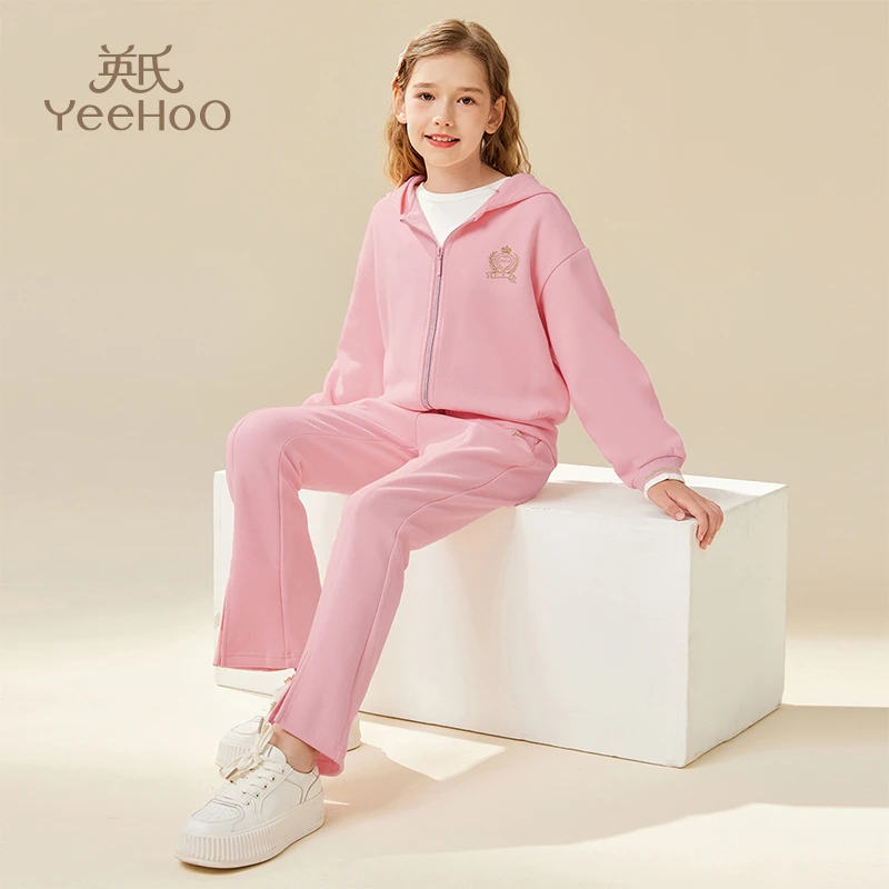 英氏女童套装中大童学院风外套喇叭裤儿童洋气秋装YS2303094YQ