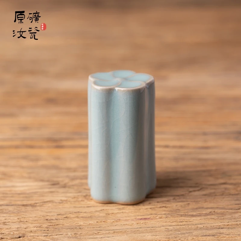 梅花盖置豆绿/天青手工茶具中式简约个性原产地原矿原釉茶道日式