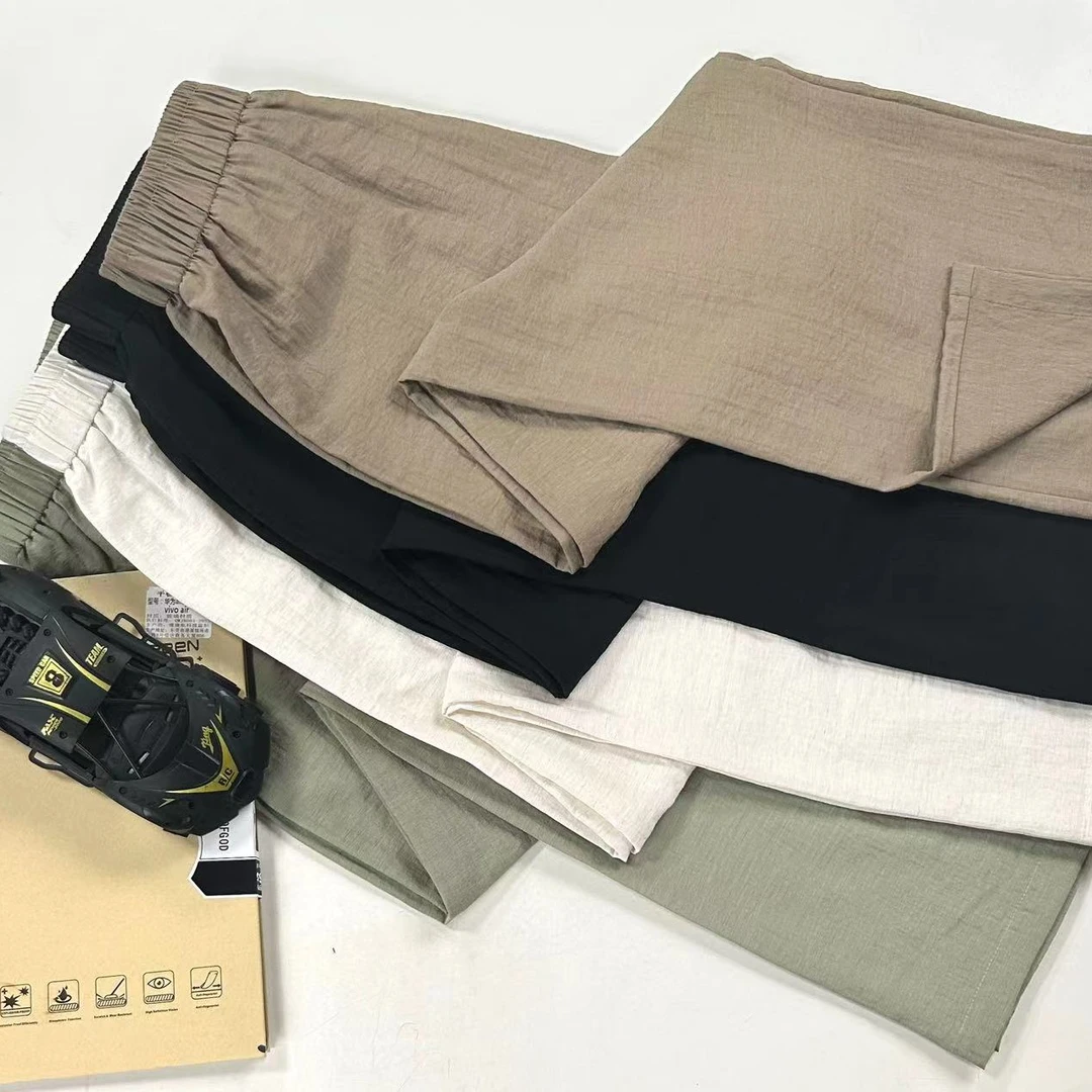 进口亚麻女士休闲裤 夏季透气 阔腿裤