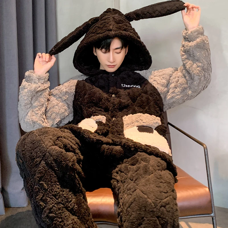 【冬天保暖】三层夹棉男士睡衣套装冬季2023新款超厚棉袄男款家居服