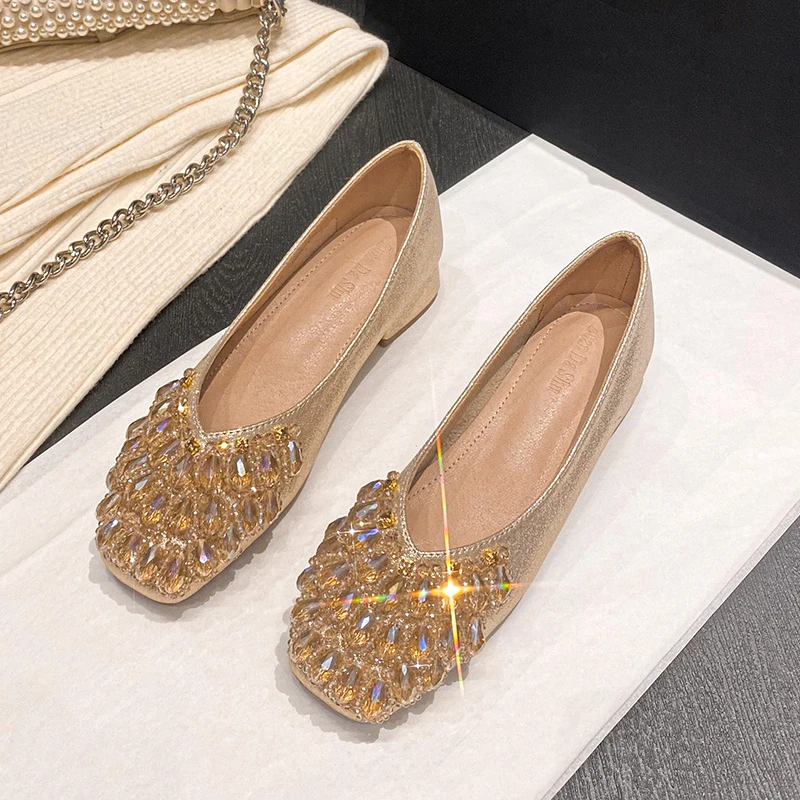 高级感法式方头平底鞋女夏天中跟粗跟软底温柔仙女风配裙子单鞋女