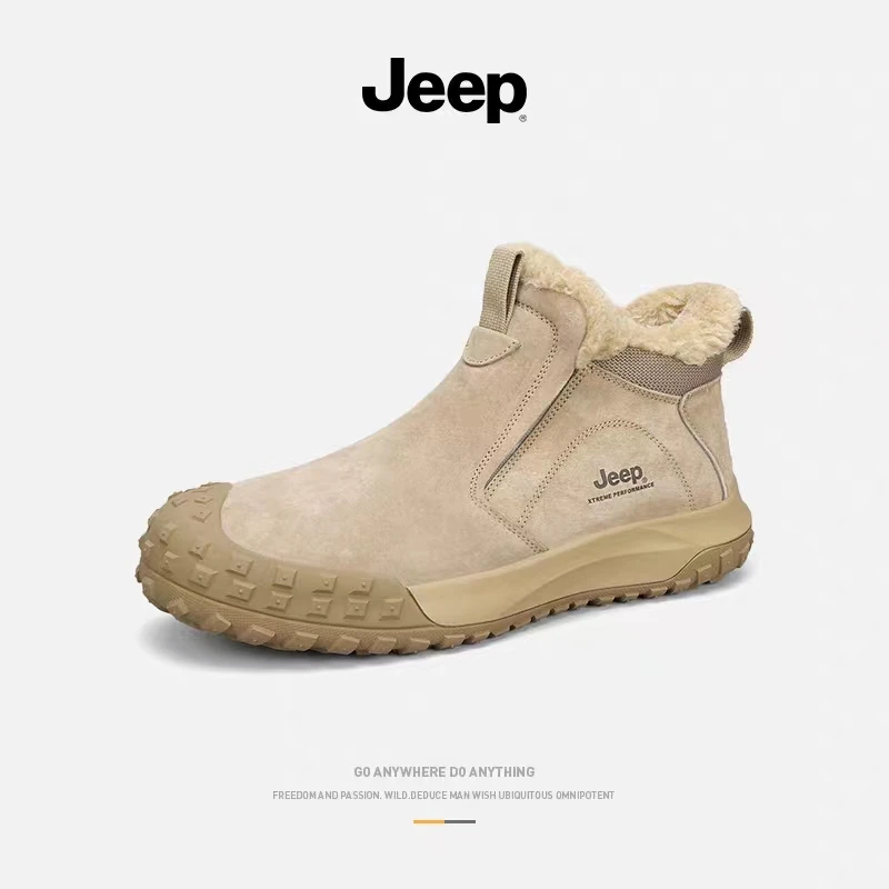 JEEP/吉普男鞋男士雪地靴冬季保暖棉鞋男户外加绒一脚蹬秋冬中帮
