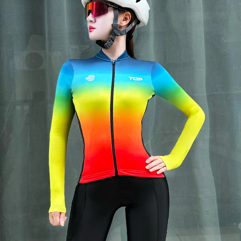 断码清【彩虹暖绒】秋冬加绒保暖速干长袖骑行服公路自行车单车上衣