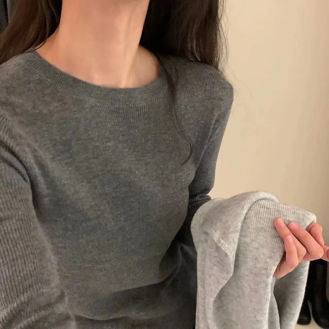 百搭打底衫冬季新款女装2024高级感内搭修身显瘦毛衣针织衫上衣