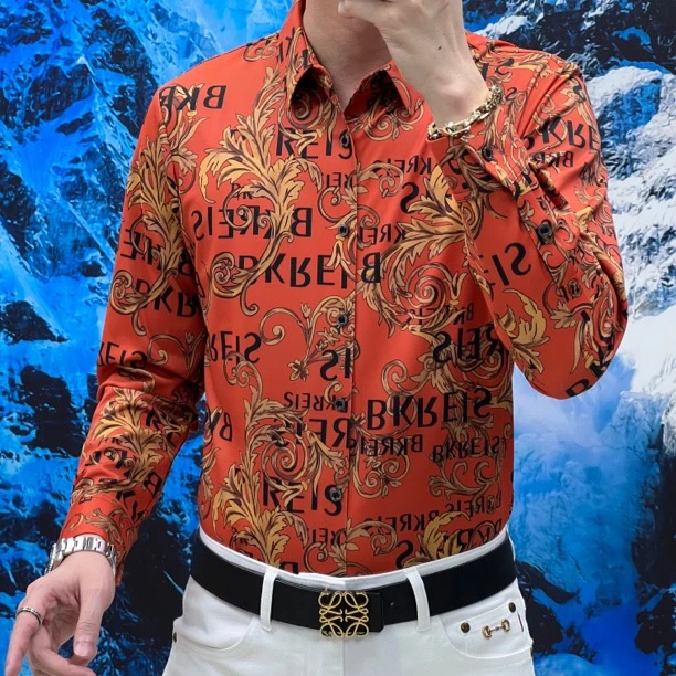 2024秋季新款高品质高弹力无痕数码印花长袖衬衫