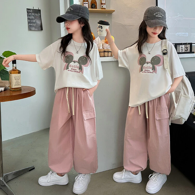 女童6-16岁学生夏季休闲短袖工装裤套装