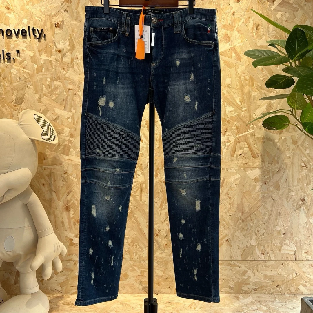 PHILIPP PLEIN/水洗做旧破坏机车牛仔裤/33码/95新/CL01433