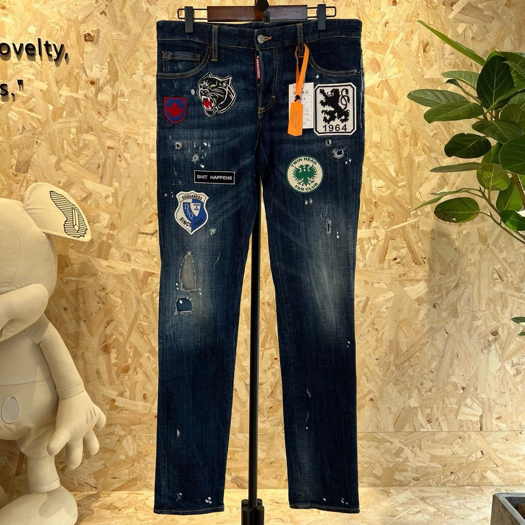 DSQUARED2/刺绣图标破洞泼墨牛仔裤/48码/95新/CL01435
