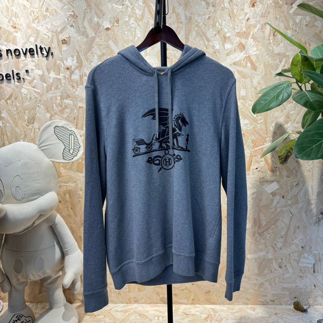 99新 Hermes/爱马仕 飞龙 灰色 卫衣 L码 98新 cl00279