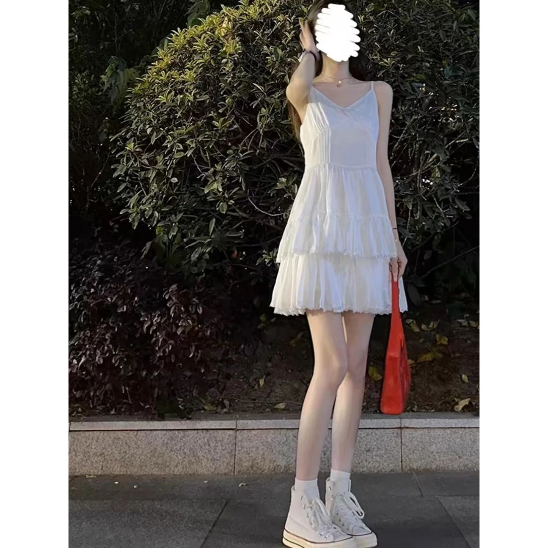 2025春夏款女装法式白色吊带连衣裙小个子海边度假温柔风显瘦裙子