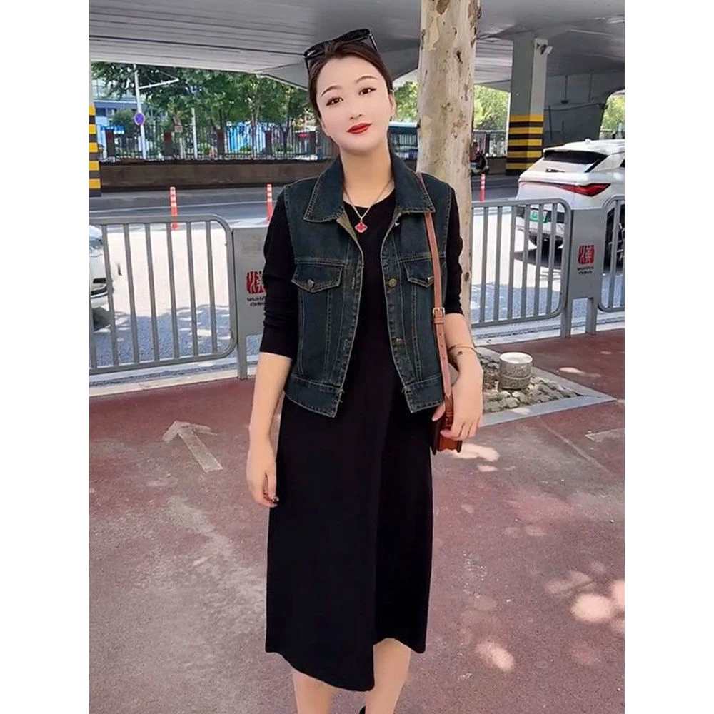 时尚百搭怀旧牛仔马甲女春夏新款宽松洋气减龄妈妈装背心夹克外套