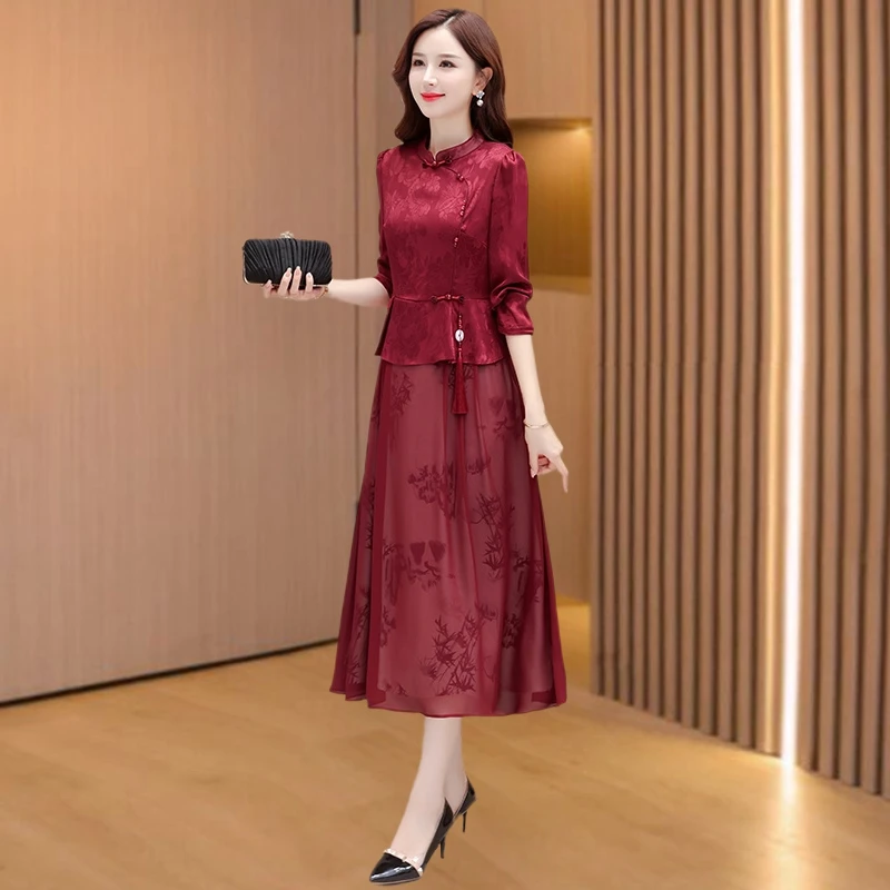 洋气长袖修身省钱风喜婆婆婚宴装连衣裙2025新款平时可穿礼服裙