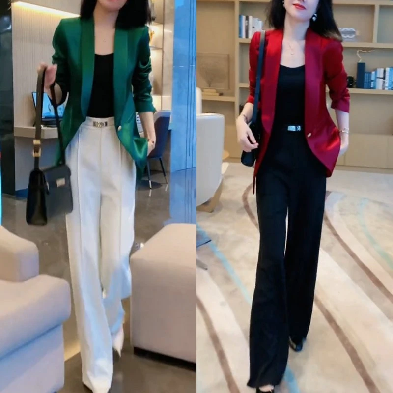 名媛气质亮面彩色西装网红爆款醋酸外套时尚职业西服正装