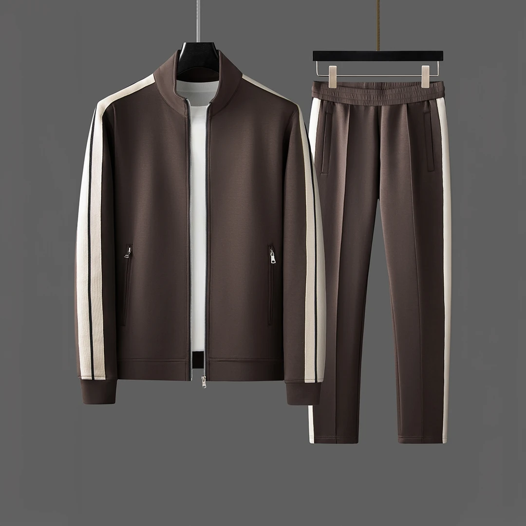 费韦戈摩高端秋冬季莫代尔空气层立领直筒织带高品质男士运动套装