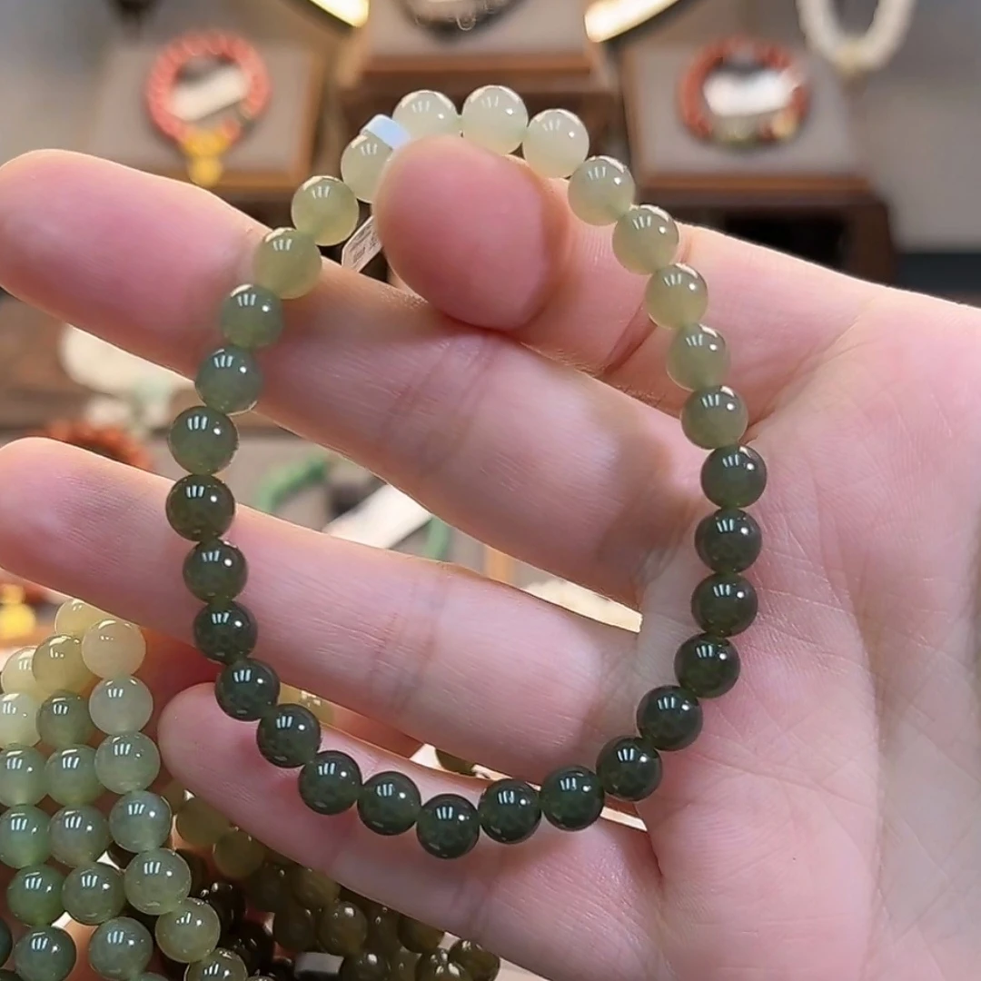 A175-李寻欢珠宝【渐变和田6mm】时尚百搭精美单圈手串-多样性发一