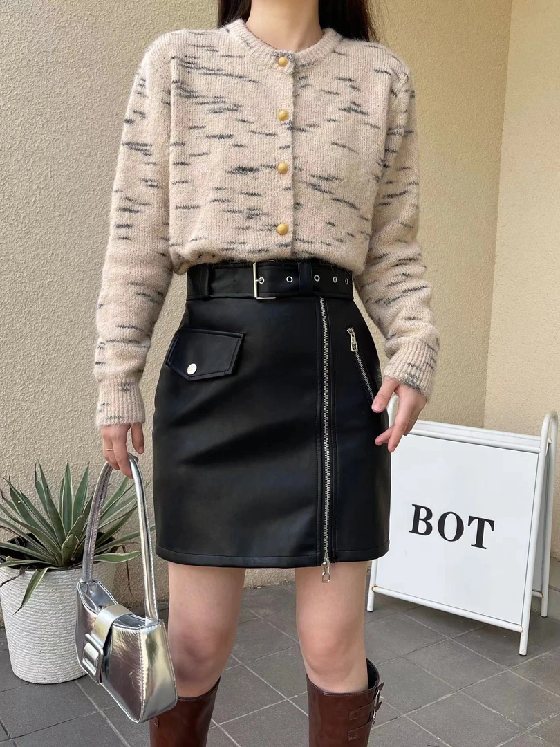 新款时尚气质高腰拉链超火a字包臀裙小皮裙短裙 09611