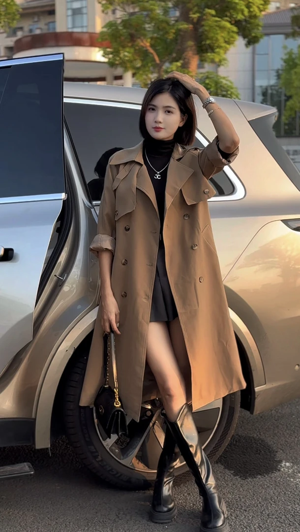 2024春秋新款小个子中长款休闲时尚外套风衣 23830