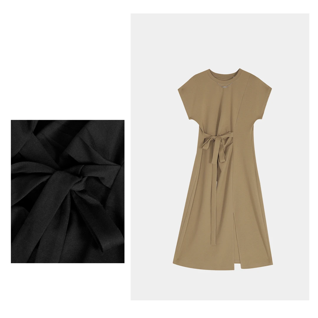 2024显瘦气质连衣裙女收腰绑带不规则中长裙 1923