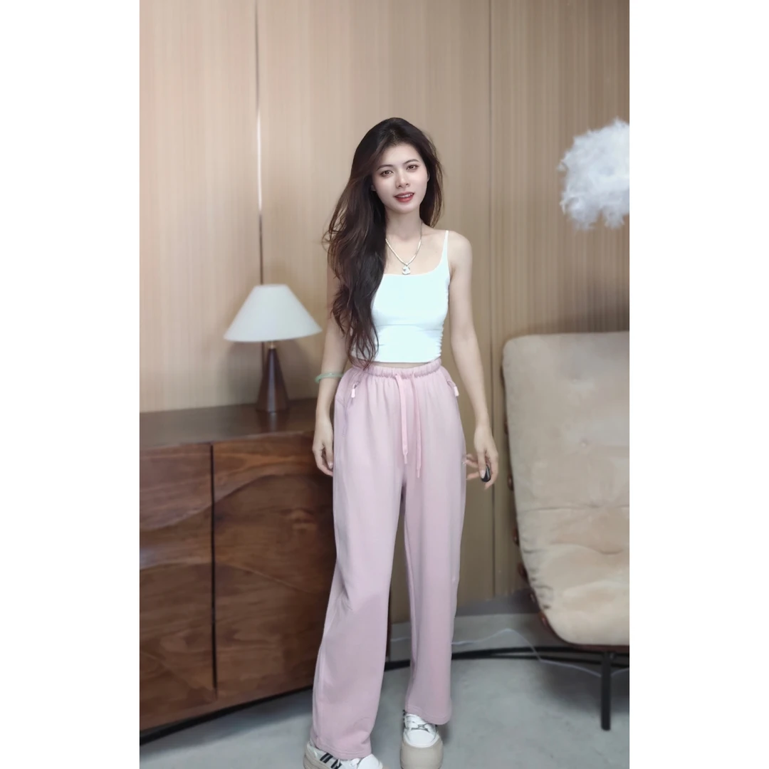 韩版松紧腰宽松阔腿裤直筒百搭休闲裤长裤 67750